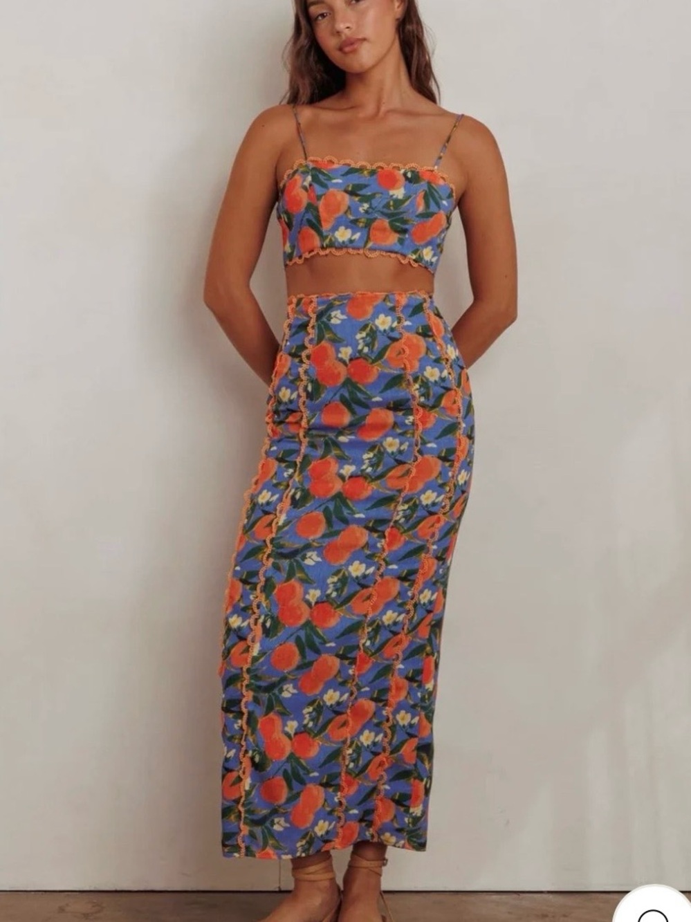 Citrus Print Crop Top & Midi Skirt Set